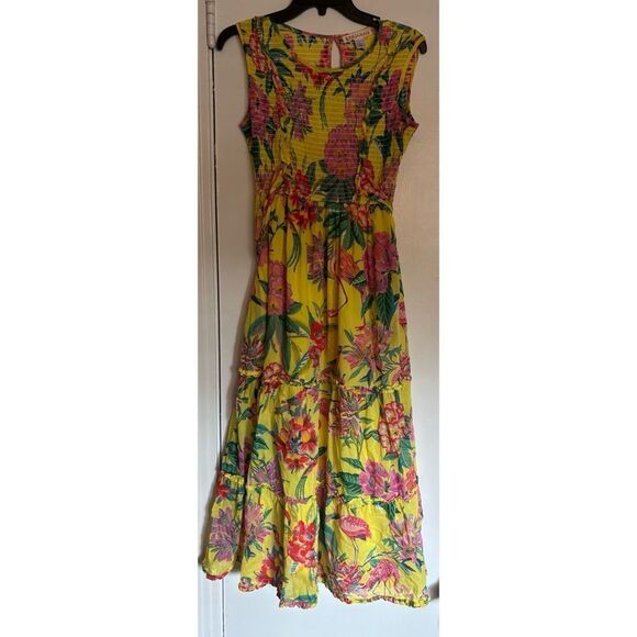 Rare Banjanan Isha Smocked Midi Dress Size S - Picture 5 of 8